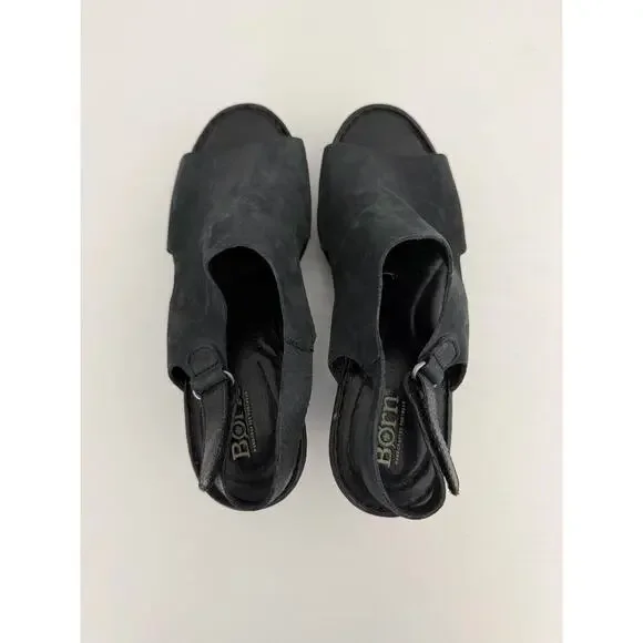 Born Womens Ferlin Wedge Sandals Black Leather Retro Heels Clogs Size 8 - Picture 4 of 6